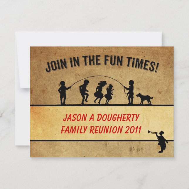 Vintag Style Jumprope Silhouette Family Wiedersehe Einladung (Vorderseite)