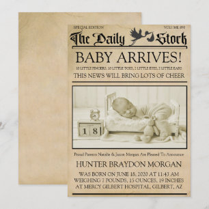 Vintag Style Newsletter Geburtsankündigung Einladung