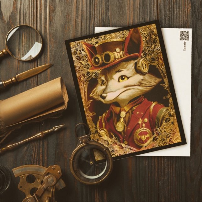 Vintag Style Steampunk Fox Postkarte (Steampunk Fox postcard vintage style)