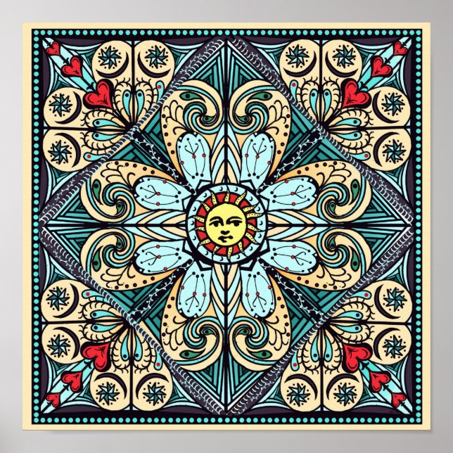 Vintag Style Sun Mandala Poster (Vorne)