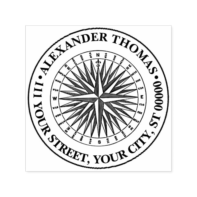 Vintag Stylisierte Compass Rose Name Rücksendeadre Permastempel (Design)