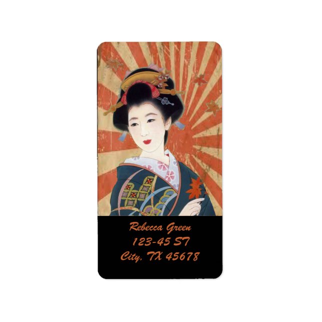 Vintag Sun Rays Japanisch Geisha Retro Adressaufkleber (Vorne)