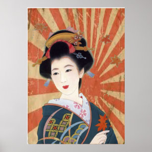 Vintag Sun Rays Japanisch Geisha Retro Poster