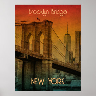 Vintag Sunset Brooklyn Bridge New York Poster