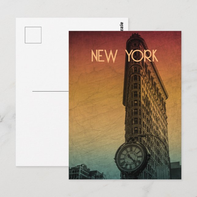 Vintag Sunset Flatiron Architecture New York Postkarte (Vorne/Hinten)