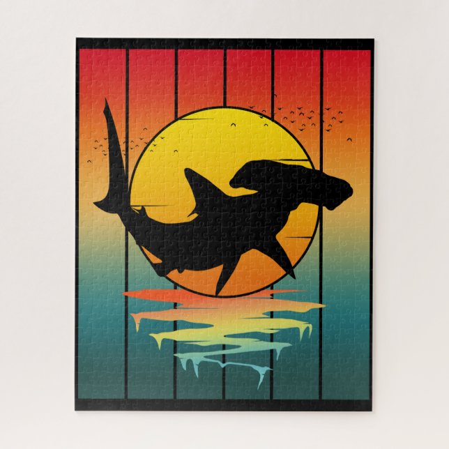 Vintag Sunset Hammerhead Shark Puzzle (Vertikal)