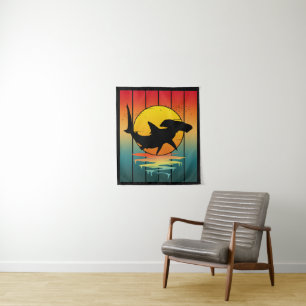 Vintag Sunset Hammerhead Shark Wandteppich