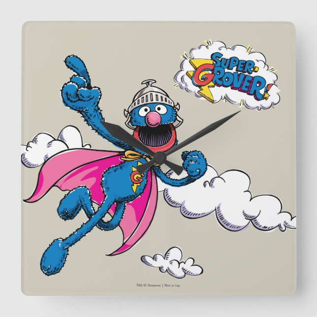 Vintag Super Grover Quadratische Wanduhr (Vorderseite)
