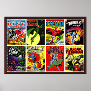 Vintag Superheroes Comic Book Compilation Poster