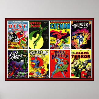 Vintag Superheroes Comic Book Compilation Poster