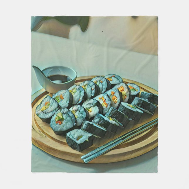 Vintag Sushi Artwork Fleecedecke (Vorderseite)