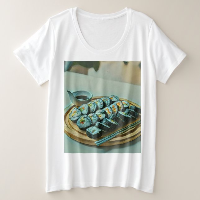 Vintag Sushi Artwork Große Größe T-Shirt (Design vorne)