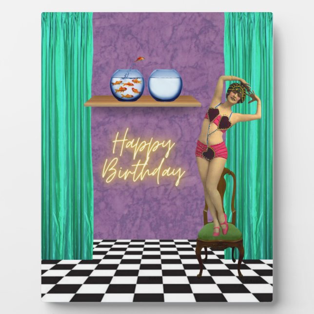 Vintag Swimmer Funky Altered Art Geburtstag Fotoplatte (Vorderseite)