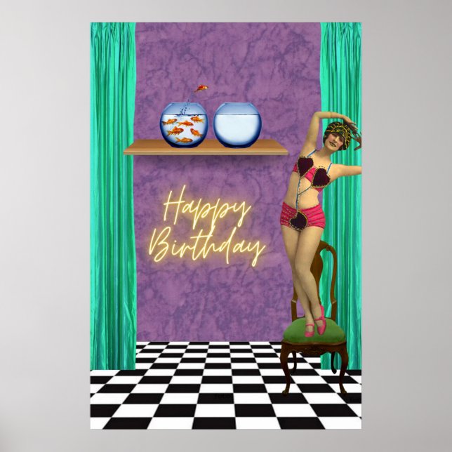 Vintag Swimmer Funky Altered Art Geburtstag Poster (Vorne)