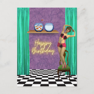 Vintag Swimmer Funky Altered Art Geburtstag Postkarte