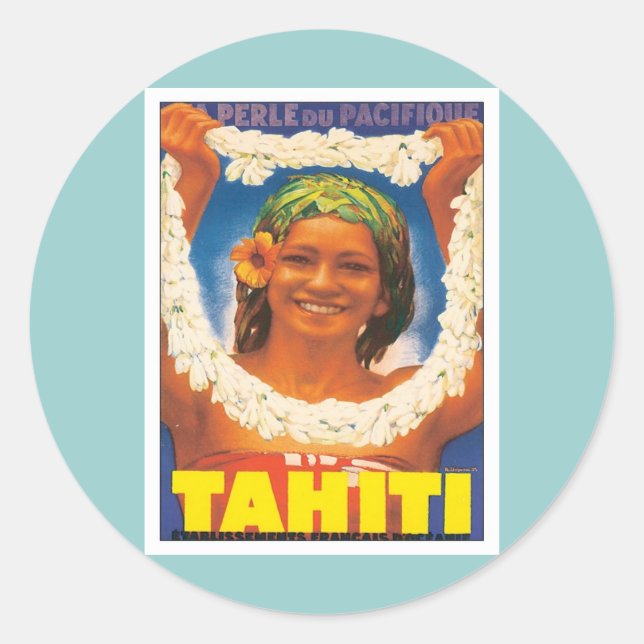 Vintag Tahiti Runder Aufkleber (Vorderseite)
