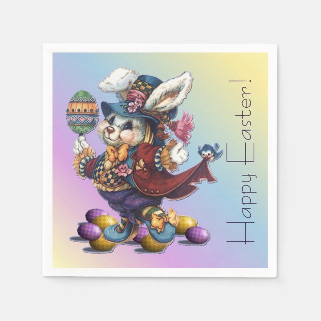 Vintag Tailcoat Osterfest Bunny Napkins Serviette (Vorderseite)