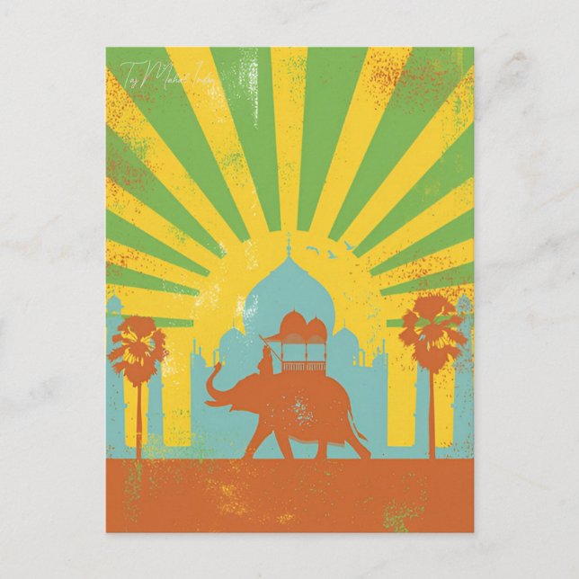 Vintag Taj Mahal, Indien; Wasserfarbenretro Postkarte (Vorderseite)