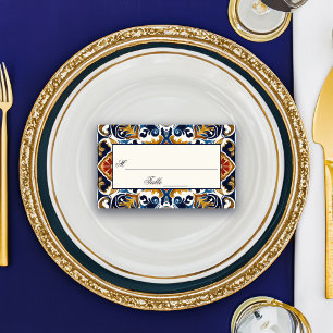 Vintag Talavera Azulejo Blauen Fliesen Hochzeit Platzkarte