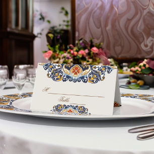 Vintag Talavera Azulejo Blauen Fliesen Hochzeit Platzkarte