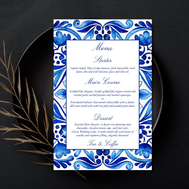 Vintag Talavera Azulejo Meditera (Vintage Talavera Azulejo Mediterranean blue menu)