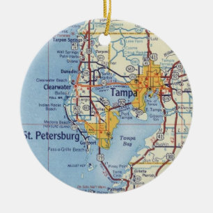 Vintag Tampa Florida Map Keramik Ornament