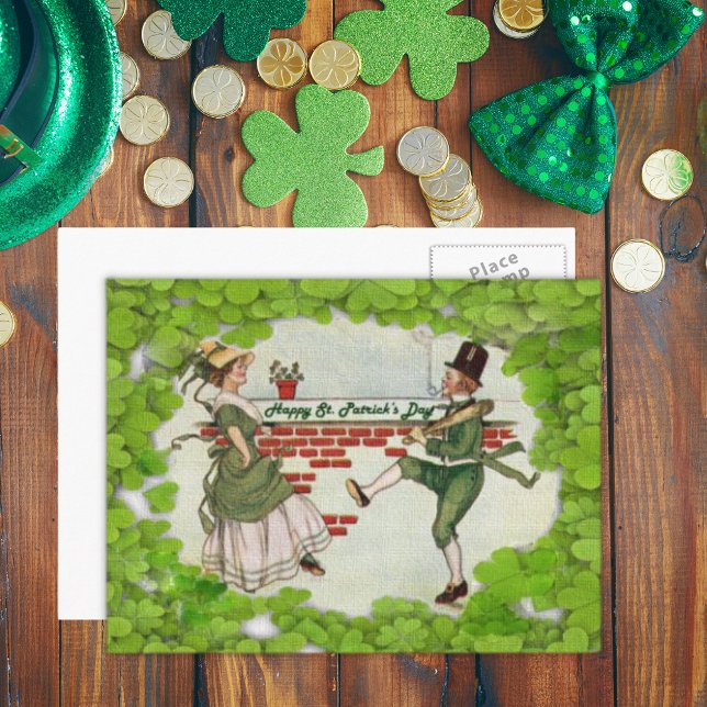 Vintag Tancing Irish Couple Postkarte (Vintage Dancing Irish Couple Postcard)