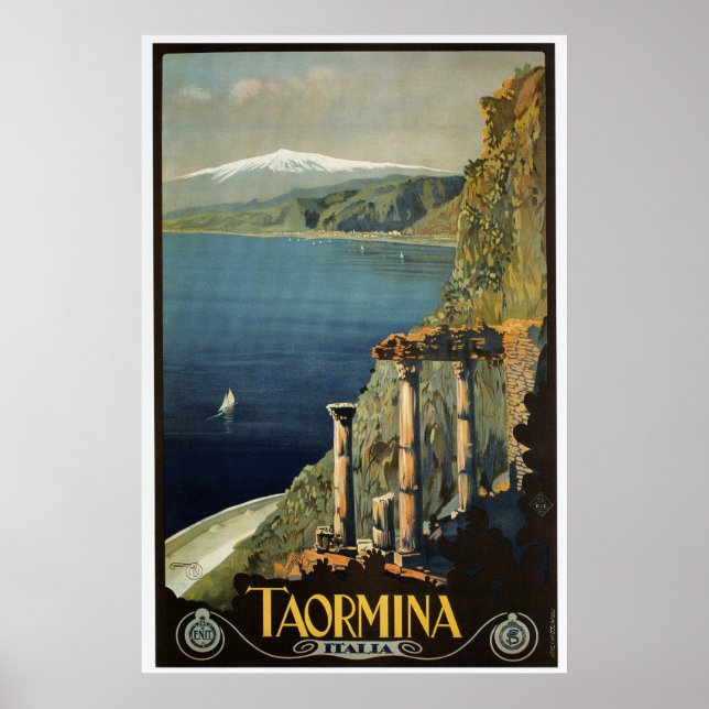 Vintag Taormina Sizilien Reiseführer von Marcopolo Poster (Vorne)