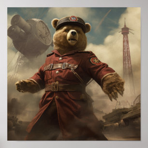 Vintag Tardis Bear Dieselpunk Poster - Retro WWII