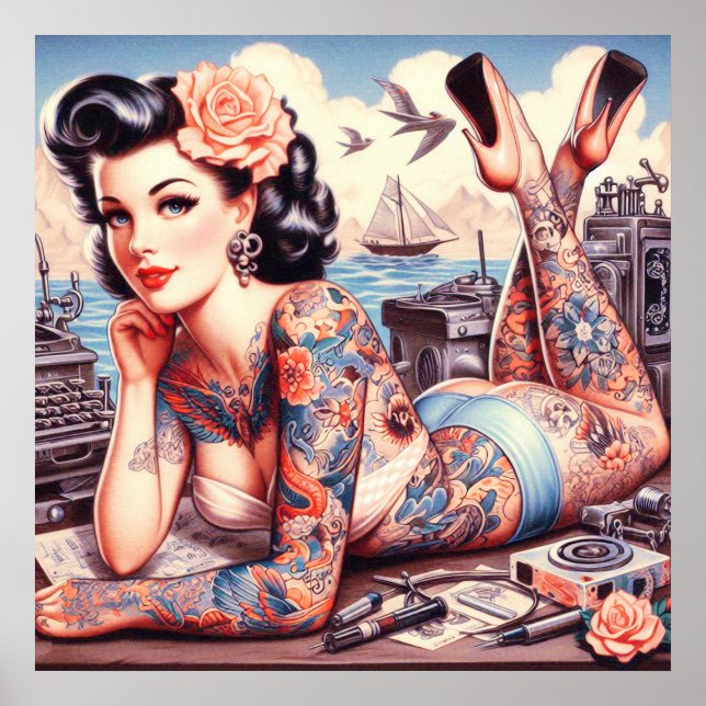 Vintag Tattoo Old School Girl Poster (Vorne)