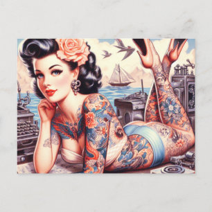 Vintag Tattoo Old School Girl Postkarte