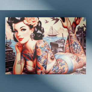 Vintag Tattoo Old School Girl Postkarte