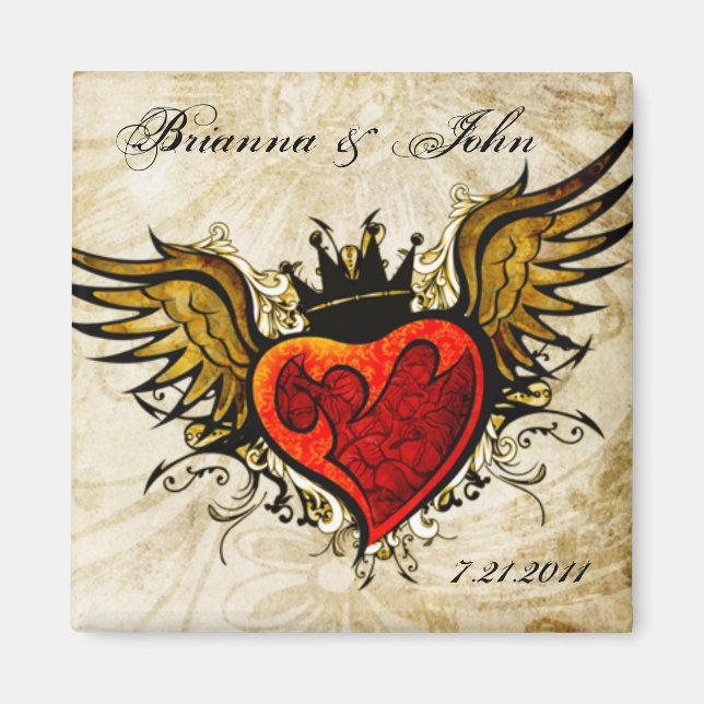 Vintag Tattoo Winged Heart Personalisiert Magnet (Vorne)