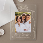 Vintag Taupe Bow Frohe Weihnachts-Foto Acryleinladungen<br><div class="desc">Feiern Sie die Weihnachtszeit mit dieser Weihnachtskarte aus Acryl, mit dem Foto Ihrer Familie, schön gerahmt durch eine festliche Taupe Bogen und Band auf einem mattierten oder transparenten Acrylgrund. Der elegante "Frohe Weihnachten"-Gruß ist in einer charmanten, handgeschriebenen Schrift geschrieben, die eine persönliche Touch zu Ihren Feiertagsgrüße hinzufügt. Passen Sie diese...</div>