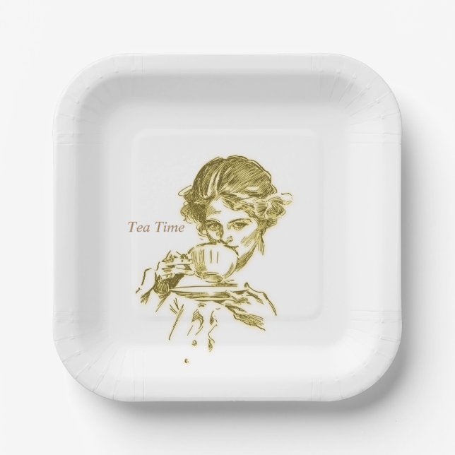 Vintag Tea Time Napkins Pappteller (Vorderseite)