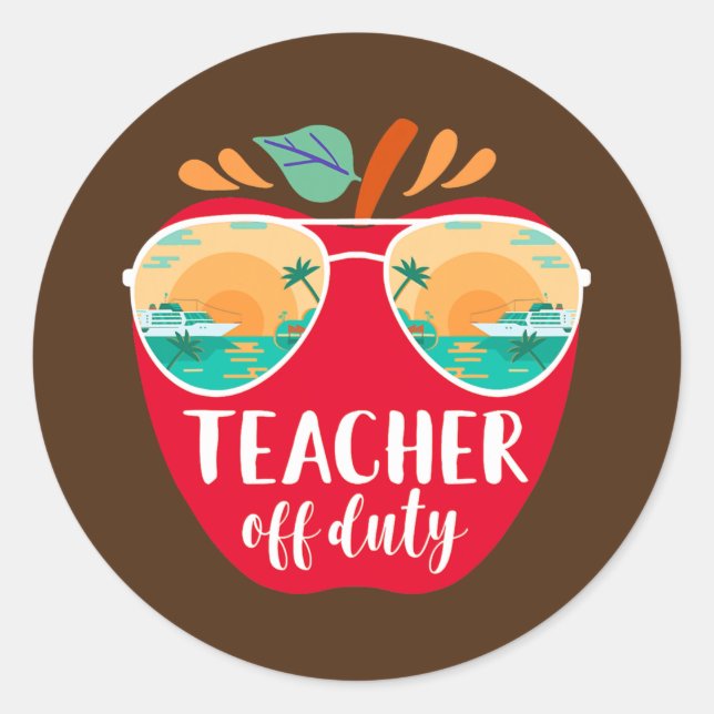 Vintag Teacher Off Duty Sonnenbrille Sonnenunterga Runder Aufkleber (Vorderseite)
