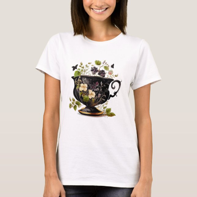 Vintag Teacup Blumenstrauß T-Shirt (Vorderseite)