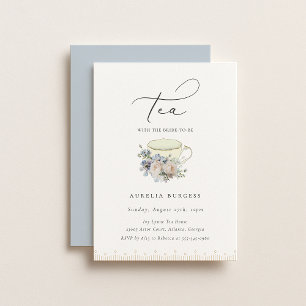 Vintag Teacup Dusty Blue Floral Tee Party Einladung