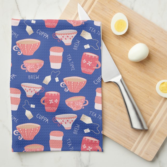 Vintag Teacup Teepot-Muster Geschirrtuch (Viertel Falte)