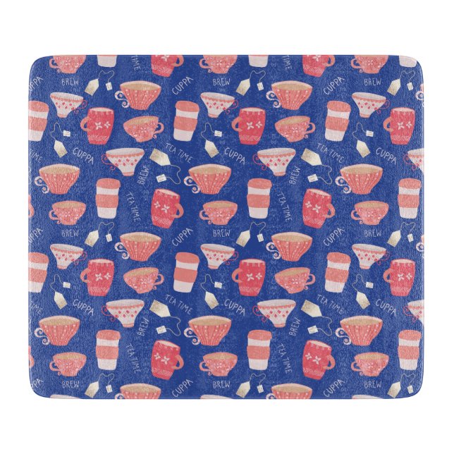 Vintag Teacup Teepot-Muster Schneidebrett (Vorderseite)