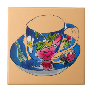 Vintag Teacups Originalillustrierung der Aquarellb Fliese