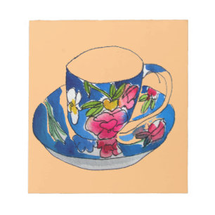 Vintag Teacups Originalillustrierung der Aquarellb Notizblock