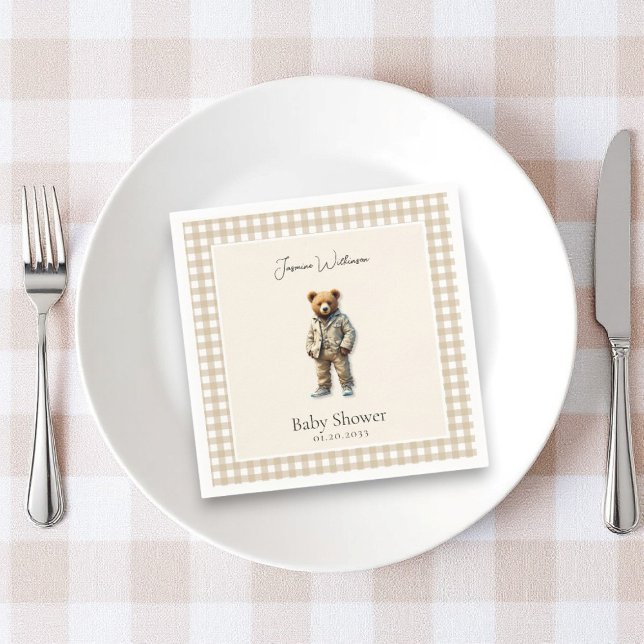 Vintag Teddy Baby Dusche Serviette (vintage teddy baby shower  personalized paper napkins , )