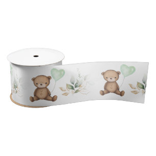 Vintag Teddy Bear Greenery Gold Baby Geburtstag Satinband