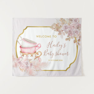 Vintag Tee-Party Babydusche Hintergrund Wandteppich