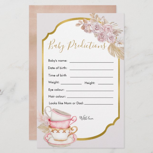 Vintag Tee-Party Babydusche Kindervorhersage (Vorne/Hinten)