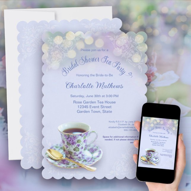 Vintag Tee Party Brautparty Blau Einladung (Vintage Tea Party Bridal Shower Blue Invitation)