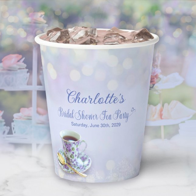Vintag Tee Party Brautparty Blau Pappbecher (Vintage Tea Party Bridal Shower Blue Paper Cups)