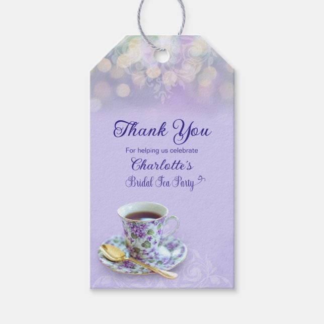 Vintag Tee Party Brautparty Lavender Geschenkanhänger (Vorderseite)