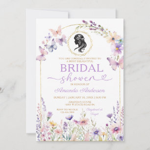 Vintag Tee-Party Brautparty Lila Wildblumen Einladung